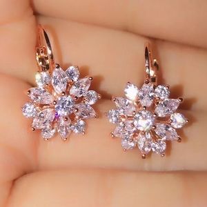 ROSE GOLD DAZZLING DIAMOND FLOWER DROP EARRINGS